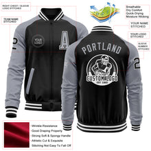 Load image into Gallery viewer, Custom Black Gray-White Bomber Varsity Letterman Two Tone Zipper Jacket
