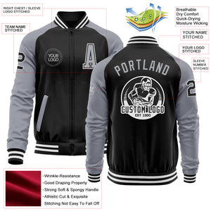 Custom Black Gray-White Bomber Varsity Letterman Two Tone Zipper Jacket