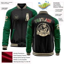 Load image into Gallery viewer, Custom Black Vintage Mexican Flag Kelly Green-Cream Bomber Varsity Letterman Two Tone Zipper Jacket
