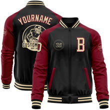 Load image into Gallery viewer, Custom Black Cream-Crimson Bomber Varsity Letterman Two Tone Zipper Jacket
