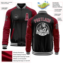 Load image into Gallery viewer, Custom Black Crimson-White Bomber Varsity Letterman Two Tone Zipper Jacket
