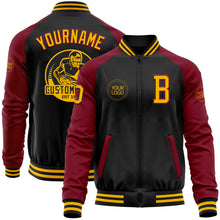 Load image into Gallery viewer, Custom Black Gold-Crimson Bomber Varsity Letterman Two Tone Zipper Jacket
