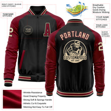 Load image into Gallery viewer, Custom Black City Cream-Crimson Bomber Varsity Letterman Two Tone Zipper Jacket
