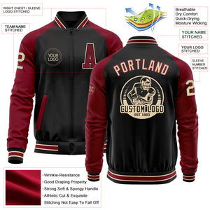 Custom Black City Cream-Crimson Bomber Varsity Letterman Two Tone Zipper Jacket