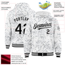 Load image into Gallery viewer, Custom Camo Black-White Arctic Camouflage 3D Bomber Full-Snap Varsity Letterman Salute To Service Hoodie Jacket
