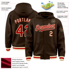 Load image into Gallery viewer, Custom Brown Red-Cream Bomber Full-Snap Varsity Letterman Hoodie Jacket
