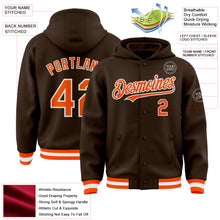 Load image into Gallery viewer, Custom Brown Orange-White Bomber Full-Snap Varsity Letterman Hoodie Jacket
