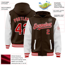 Load image into Gallery viewer, Custom Brown Red-White Bomber Full-Snap Varsity Letterman Two Tone Hoodie Jacket
