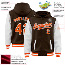 Load image into Gallery viewer, Custom Brown Orange-White Bomber Full-Snap Varsity Letterman Two Tone Hoodie Jacket
