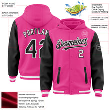 Load image into Gallery viewer, Custom Pink Black-White Bomber Full-Snap Varsity Letterman Two Tone Hoodie Jacket
