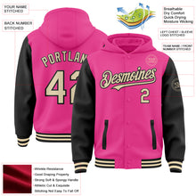 Load image into Gallery viewer, Custom Pink Cream-Black Bomber Full-Snap Varsity Letterman Two Tone Hoodie Jacket
