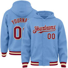 Load image into Gallery viewer, Custom Light Blue Maroon-Cream Bomber Full-Snap Varsity Letterman Hoodie Jacket
