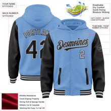 Load image into Gallery viewer, Custom Light Blue Black-Gray Bomber Full-Snap Varsity Letterman Two Tone Hoodie Jacket
