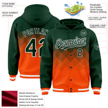 Load image into Gallery viewer, Custom Green Orange-White Gradient Square Shape 3D Pattern Design Bomber Full-Snap Varsity Letterman Hoodie Jacket
