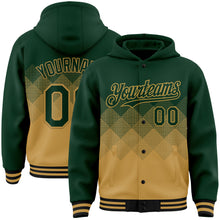 Load image into Gallery viewer, Custom Green Old Gold-Black Gradient Square Shape 3D Pattern Design Bomber Full-Snap Varsity Letterman Hoodie Jacket
