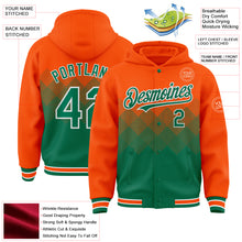 Load image into Gallery viewer, Custom Orange Kelly Green-White Gradient Square Shape 3D Pattern Design Bomber Full-Snap Varsity Letterman Hoodie Jacket
