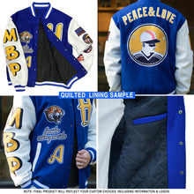 Load image into Gallery viewer, Custom Light Purple Light Blue-White Evil Eyes 3D Pattern Design Bomber Full-Snap Varsity Letterman Jacket
