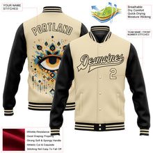 Load image into Gallery viewer, Custom Cream Black Evil Eyes 3D Pattern Design Bomber Full-Snap Varsity Letterman Jacket
