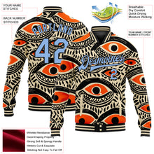 Load image into Gallery viewer, Custom Cream Light Blue-Black Evil Eyes 3D Pattern Design Bomber Full-Snap Varsity Letterman Jacket
