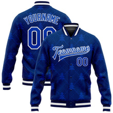 Load image into Gallery viewer, Custom Navy Thunder Blue-White Christmas 3D Bomber Full-Snap Varsity Letterman Jacket
