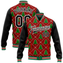 Load image into Gallery viewer, Custom Red Black-Kelly Green Christmas 3D Bomber Full-Snap Varsity Letterman Jacket
