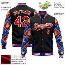 Load image into Gallery viewer, Custom Black Red-Royal Christmas 3D Bomber Full-Snap Varsity Letterman Jacket
