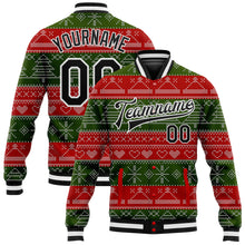 Load image into Gallery viewer, Custom Red Black-Green Christmas 3D Bomber Full-Snap Varsity Letterman Jacket
