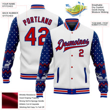 Load image into Gallery viewer, Custom White Red-Royal Christmas 3D Bomber Full-Snap Varsity Letterman Jacket
