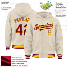 Load image into Gallery viewer, Custom Cream Crimson-Gold Bomber Full-Snap Varsity Letterman Hoodie Jacket
