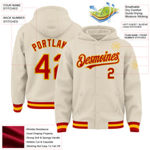 Load image into Gallery viewer, Custom Cream Red-Gold Bomber Full-Snap Varsity Letterman Hoodie Jacket
