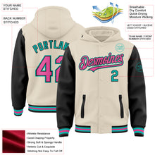 Load image into Gallery viewer, Custom Cream Pink Black-Aqua Bomber Full-Snap Varsity Letterman Two Tone Hoodie Jacket
