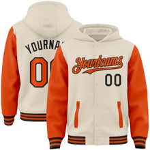 Load image into Gallery viewer, Custom Cream Orange-Black Bomber Full-Snap Varsity Letterman Two Tone Hoodie Jacket
