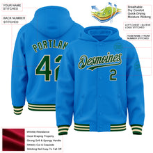 Load image into Gallery viewer, Custom Powder Blue Green-Cream Bomber Full-Snap Varsity Letterman Hoodie Jacket
