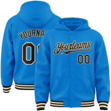 Load image into Gallery viewer, Custom Powder Blue Black-Cream Bomber Full-Snap Varsity Letterman Hoodie Jacket
