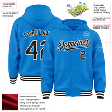 Load image into Gallery viewer, Custom Powder Blue Black-White Bomber Full-Snap Varsity Letterman Hoodie Jacket
