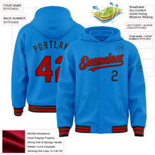 Load image into Gallery viewer, Custom Powder Blue Red-Black Bomber Full-Snap Varsity Letterman Hoodie Jacket
