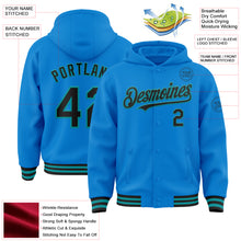 Load image into Gallery viewer, Custom Powder Blue Black-Teal Bomber Full-Snap Varsity Letterman Hoodie Jacket
