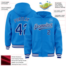 Load image into Gallery viewer, Custom Powder Blue Royal-White Bomber Full-Snap Varsity Letterman Hoodie Jacket
