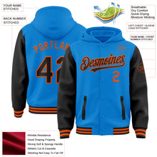 Load image into Gallery viewer, Custom Powder Blue Black-Orange Bomber Full-Snap Varsity Letterman Two Tone Hoodie Jacket
