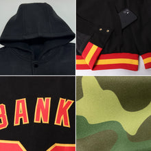 Load image into Gallery viewer, Custom Camo Red-Black Bomber Full-Snap Varsity Letterman Salute To Service Hoodie Jacket
