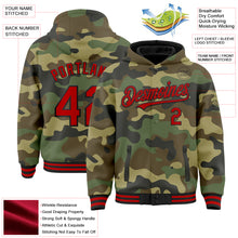 Load image into Gallery viewer, Custom Camo Red-Black Bomber Full-Snap Varsity Letterman Salute To Service Hoodie Jacket
