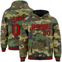 Load image into Gallery viewer, Custom Camo Red-Black Bomber Full-Snap Varsity Letterman Salute To Service Hoodie Jacket
