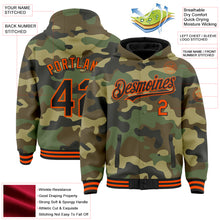 Load image into Gallery viewer, Custom Camo Black-Orange Bomber Full-Snap Varsity Letterman Salute To Service Hoodie Jacket
