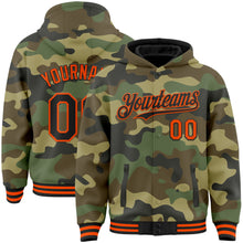 Load image into Gallery viewer, Custom Camo Black-Orange Bomber Full-Snap Varsity Letterman Salute To Service Hoodie Jacket
