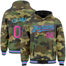 Load image into Gallery viewer, Custom Camo Pink Black-Sky Blue Bomber Full-Snap Varsity Letterman Salute To Service Hoodie Jacket
