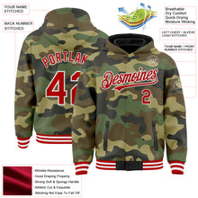 Load image into Gallery viewer, Custom Camo Red-White Bomber Full-Snap Varsity Letterman Salute To Service Hoodie Jacket
