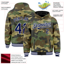 Load image into Gallery viewer, Custom Camo Navy-White Bomber Full-Snap Varsity Letterman Salute To Service Hoodie Jacket
