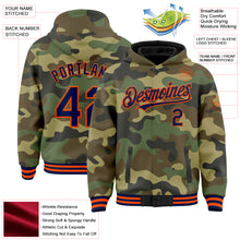 Load image into Gallery viewer, Custom Camo Navy-Orange Bomber Full-Snap Varsity Letterman Salute To Service Hoodie Jacket
