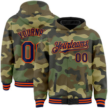 Load image into Gallery viewer, Custom Camo Navy-Orange Bomber Full-Snap Varsity Letterman Salute To Service Hoodie Jacket
