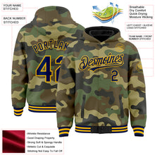 Load image into Gallery viewer, Custom Camo Navy-Gold Bomber Full-Snap Varsity Letterman Salute To Service Hoodie Jacket
